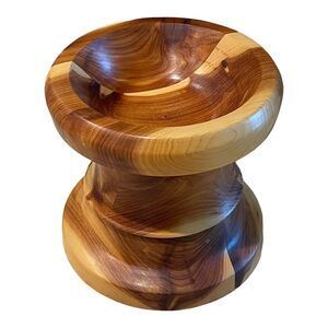 Cedar Wood Candle Holder Mid Century Handcrafted Segmented Lathe Turned‎ 5.5"